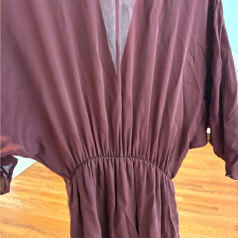Beautiful drape, deep, maroon silk dress from Aritzia.